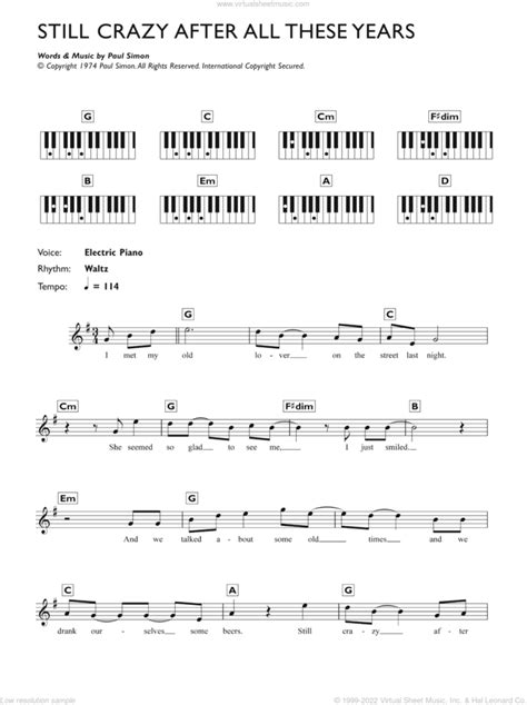 Still Crazy After All These Years Sheet Music For Piano Solo Chords