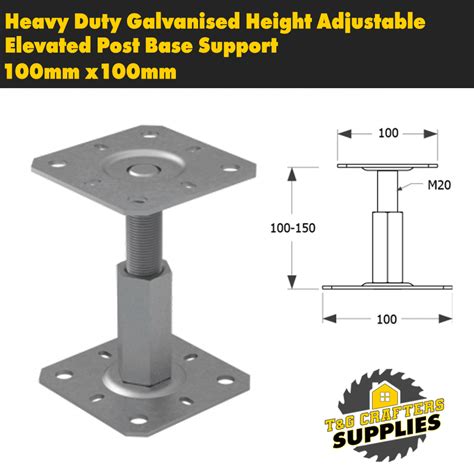 Heavy Duty Galvanised Height Adjustable Elevated Post Base Support