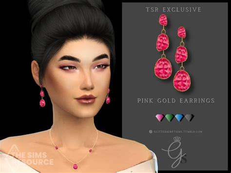 The Sims Resource Pink Gold Earrings