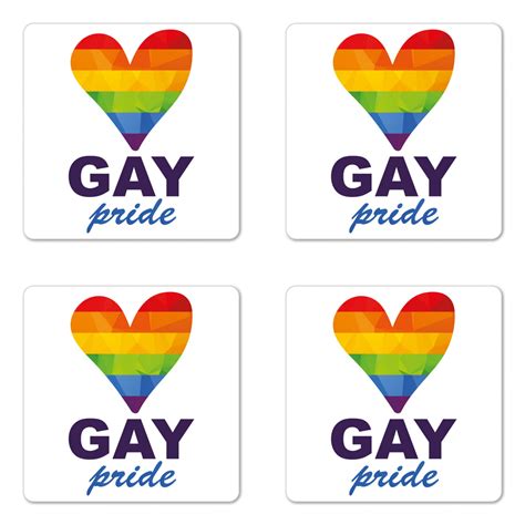 Pride Coaster Set Of 4 Polygonal Gay Rainbow Heart With Inscription