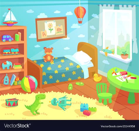 Cartoon Kids Bedroom Interior Home Children Room Vector Image