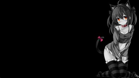 cat girl anime girls black background dark background simple background selective coloring
