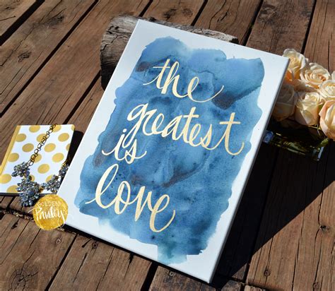 Watercolor background blue and gold. Navy and Gold Watercolor Canvas Painting "The Greatest Is ...