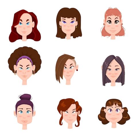 Premium Vector Set Of Cute Flat Women Avatars With Different Hairstyles