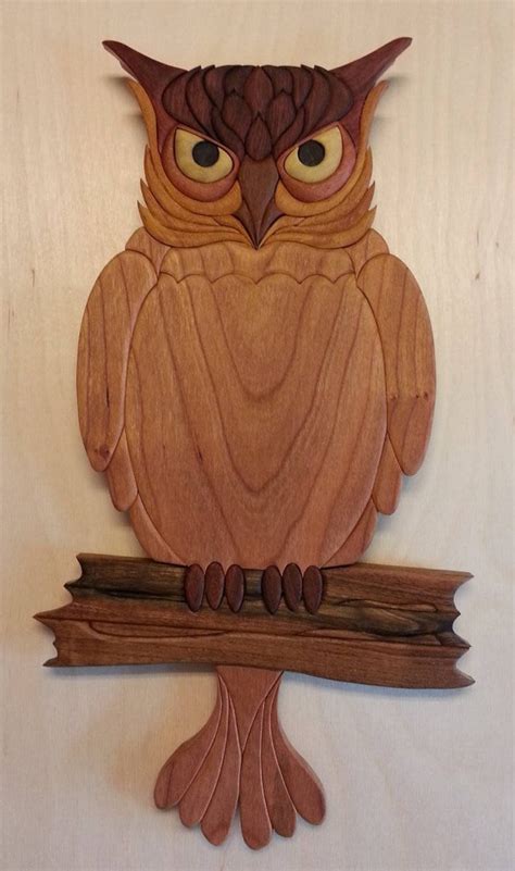 Wood Intarsia Owl Etsy