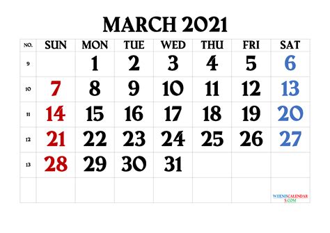 Free March 2021 Calendar Printable Template M21amagro4