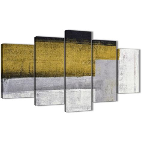 5 Piece Mustard Yellow Grey Painting Abstract Living Room