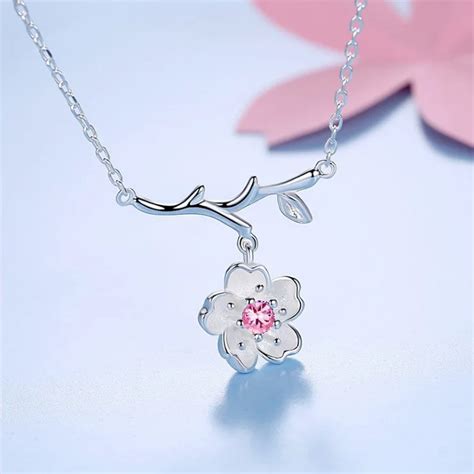 925 Sterling Silver Sakura Flower Necklaces And Pendants Cherry Blossoms