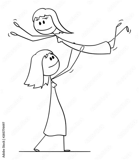 Vector Cartoon Stick Figure Drawing Conceptual Illustration Of Homosexual Lesbian Couple Of Two