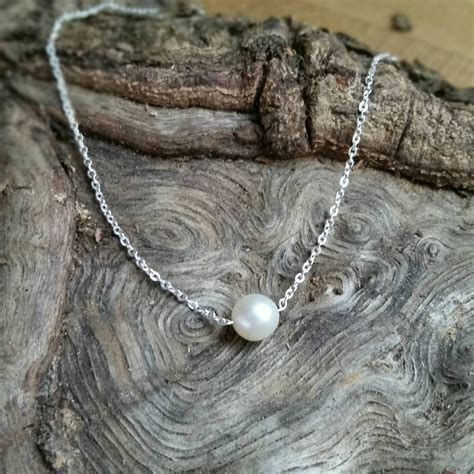 Sterling Silver Floating Pearl Necklace Minimalist Pendant