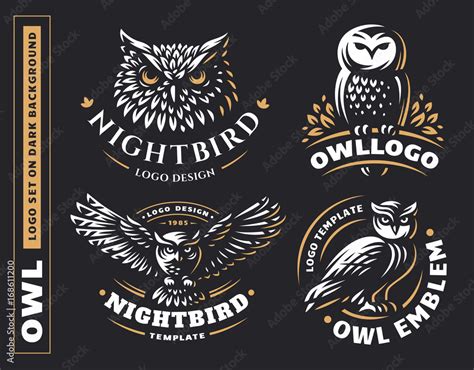 Owl Logo Set Vector Illustrations Emblem Design On Black Background