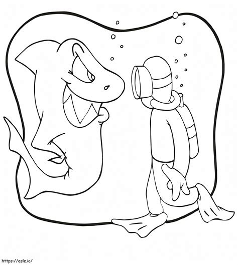 Scuba Diver And Shark coloring page