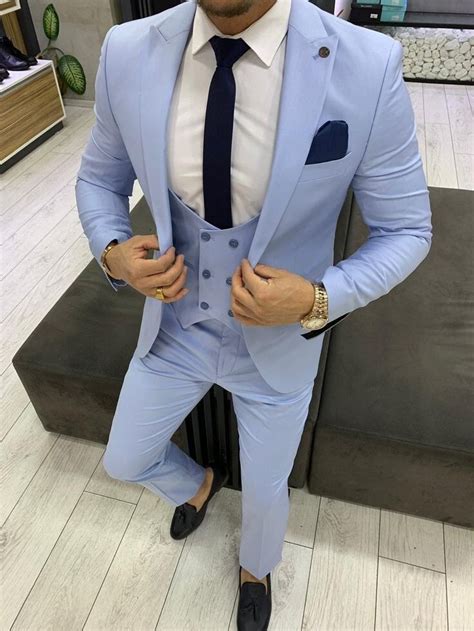 Men Suits Sky Blue 3 Piece Slim Fit Elegant Formal Fashion Etsy India