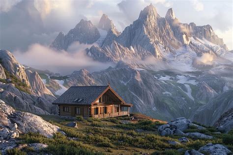 Premium Photo A Cozy Mountain Cabin Nestled Among Towering Peaks