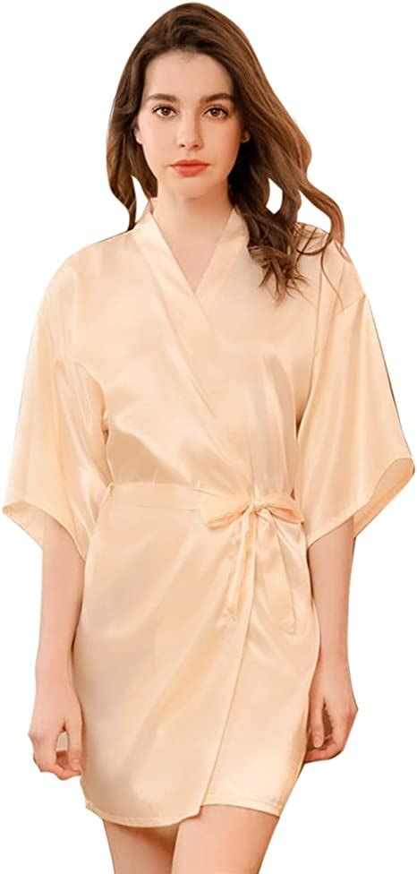 Silk Robes For Women Short Satin Kimono Robes With V Neck Womens Summer