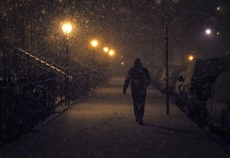Hd Wallpaper Snow Street Bandw Cold Night Alone Man Walking