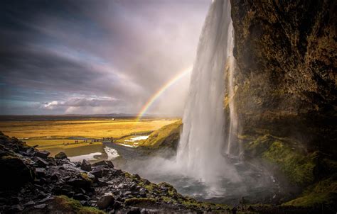Wallpaper Waterfall Rainbow Iceland Seljalandsfoss Seljalandsfoss