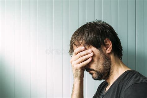 Profile Portrait Od Miserable Troubled Man Stock Photo Image Of Sorry