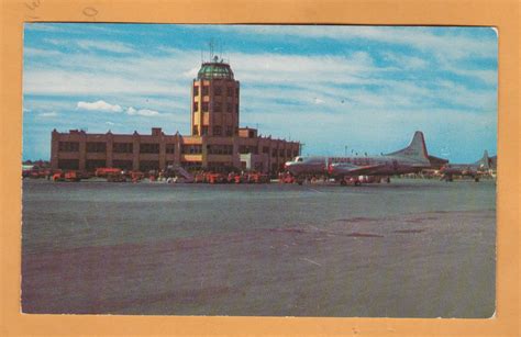 Buffalo Municipal Airport With American Airlines Plane Vtg Postcard