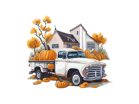 Watercolor Fall Harvest Truck And Pumpkin Graphic By Phoenixvectorarts
