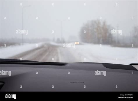 Foggy Winter Road Stock Photo Alamy