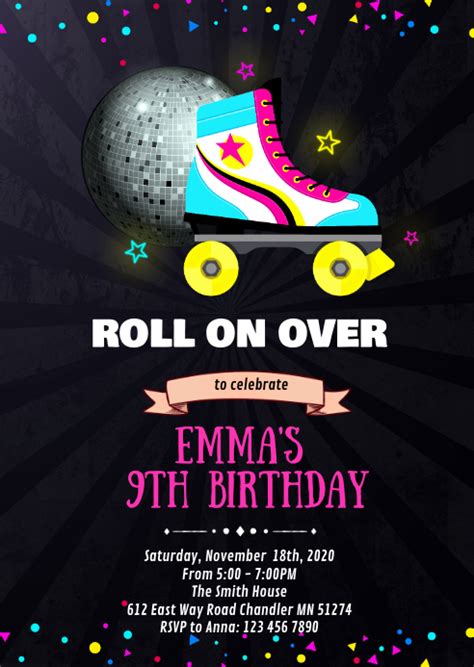 Glow Roller Skate Birthday Invitation Template Postermywall