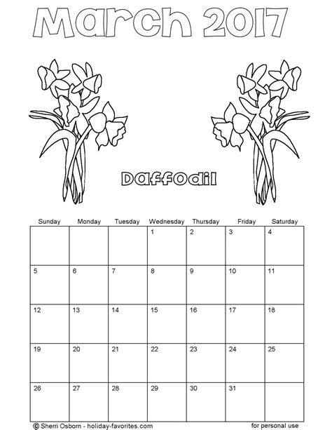 Printable March 2016 Calendarsholiday Favorites
