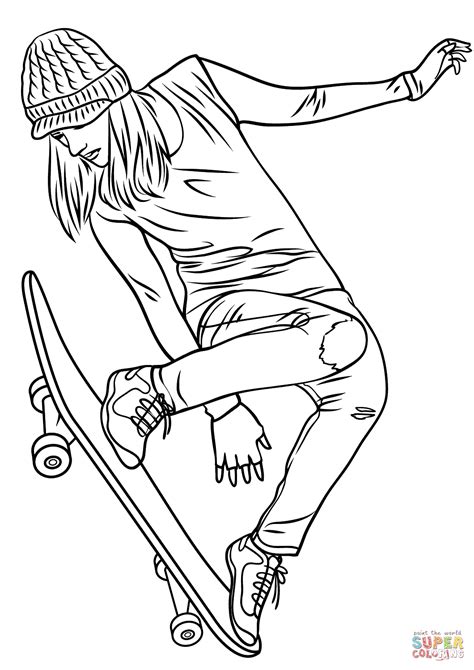 Coloriage Fille Samusant Sur Un Skate Board Coloriages à Imprimer