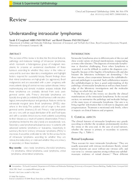 Pdf Understanding Intraocular Lymphomas Sarah Coupland