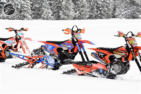 The mountain horse snow bike kit turns a dirt bike into a radical snow machine! Snow Bike Timbersled Wraps Image Gallery from MotoFX Graphics