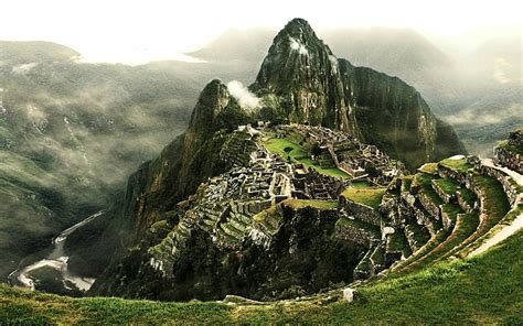 Hd Wallpaper Aerial Photo Of Ruins Machu Picchu Mountains Landscape