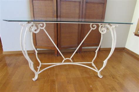 Lot Detail Wrought Iron Foyer Table With Beveled Glass Top