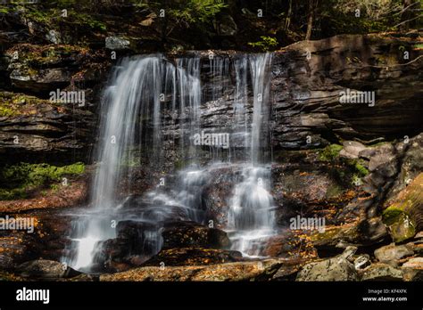 Waterfalls Are Surrounded By Colorful Fall Foliage At Ricketts Glen