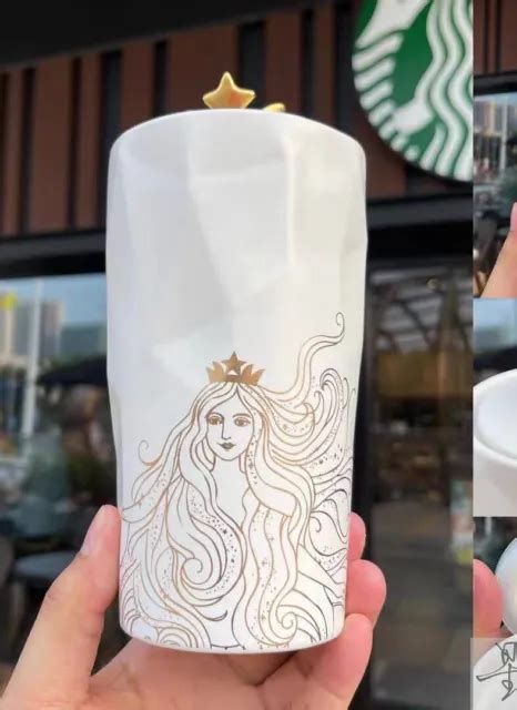 Starbucks 2021 China 50th Anniversary Goddess Gold Logo White 14oz Mug