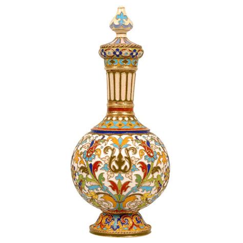 Rare Early Antique Russian Cloisonné Enamel Standing Perfume Flask By