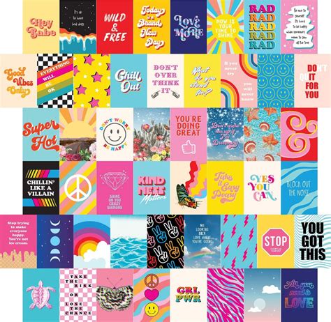 50 Printed 4x6 Bright Retro Indie Aesthetic Wall Collage Kit Etsy