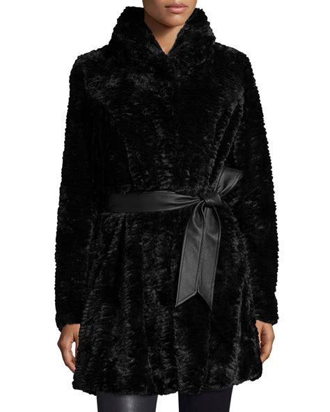 lyst neiman marcus faux fur cardigan w faux leather trim in black