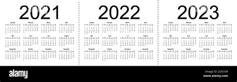 Simple Calendar Layout For 2021 2022 And 2023 Years Week