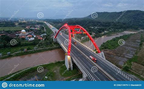 Aerial View Of The Kalikuto Bridge An Iconic Red Bridge At Trans Java Toll Road Batang When