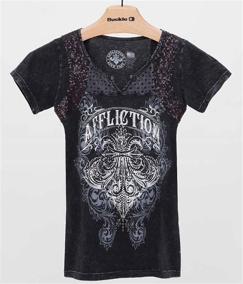 Affliction Cross Purpose T Shirt Womens T Shirts In Black Lava Buckle