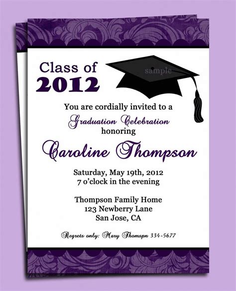 Purple Sweet Invitation Graduation Card With Motif As Border Alongside