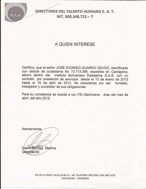 Carta Certificacion De Experiencia Laboral About Quotes J