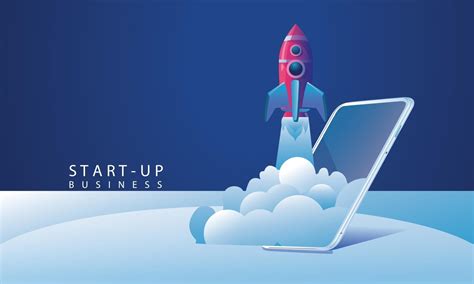 Business Startup Launching Product With Rocket Concept Template And