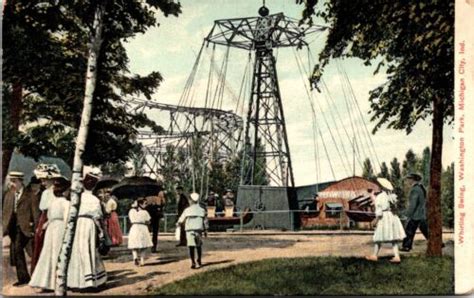 Postcard IN Michigan City Whirling Swing Washington Park Amusement