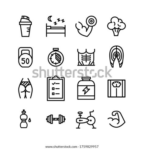 Healthy Lifestyle Fitness Line Icons Vector Stock Vector Royalty Free