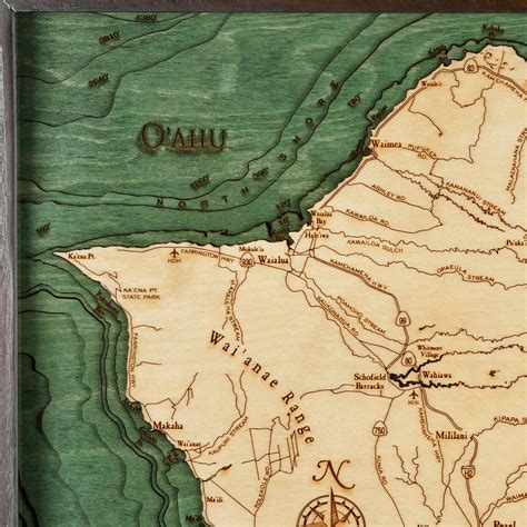 Oahu Wooden Map Art Topographic 3d Chart