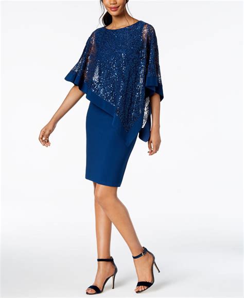 From the university of connecticut. R & M Richards Sequined Cape Sheath Dress in Blue - Lyst