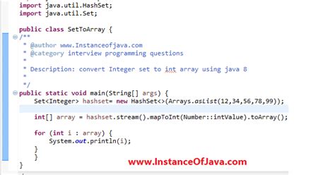 How To Convert Integer Set To Int Array Using Java 8 InstanceOfJava