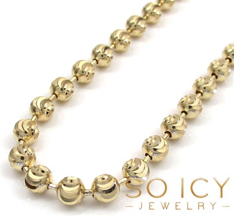 14k Solid Yellow Gold Moon Cut Bead Chain 26 32 Inch 5mm
