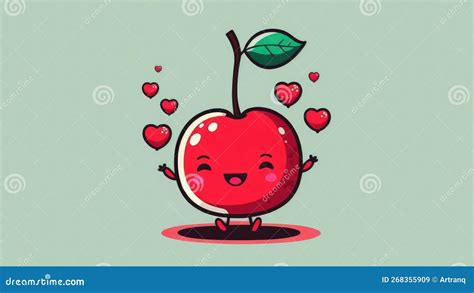 Cute Little Cherry Chibi Picture Cartoon Happy Drawn Characters Stock
